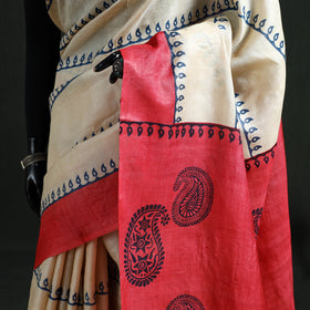 Pure Handloom Tussar Silk Saree in Bengal Hand Block Prints 02
