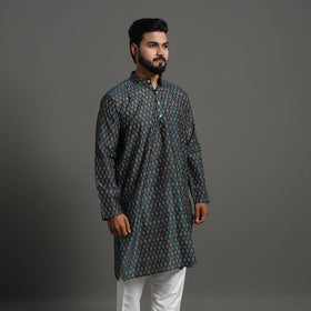 Black Silk Cotton Handwoven Pochampally Ikat Kurta for Men