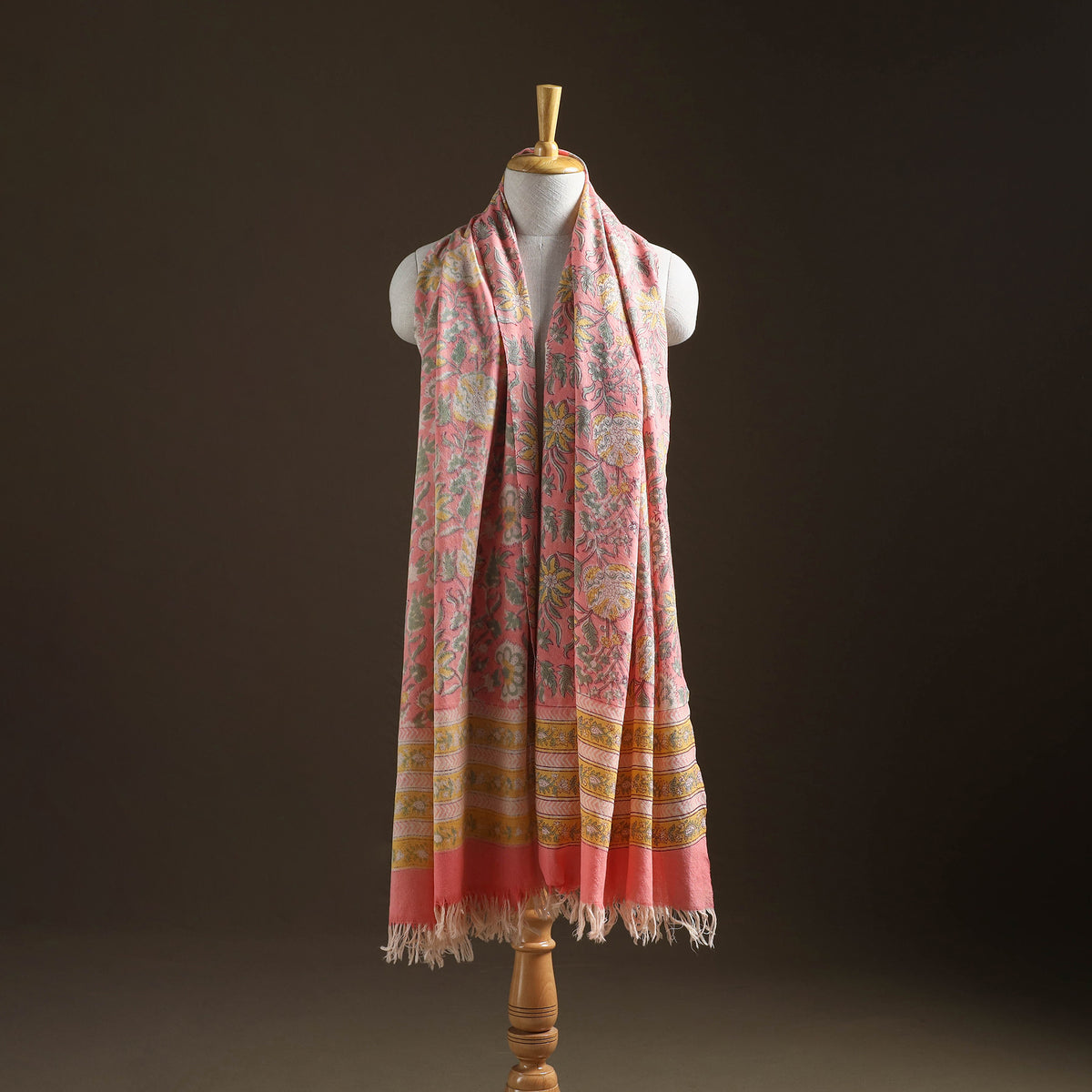 Floral Sanganeri Print Pure Merino Wool Handwoven Shawl 28
