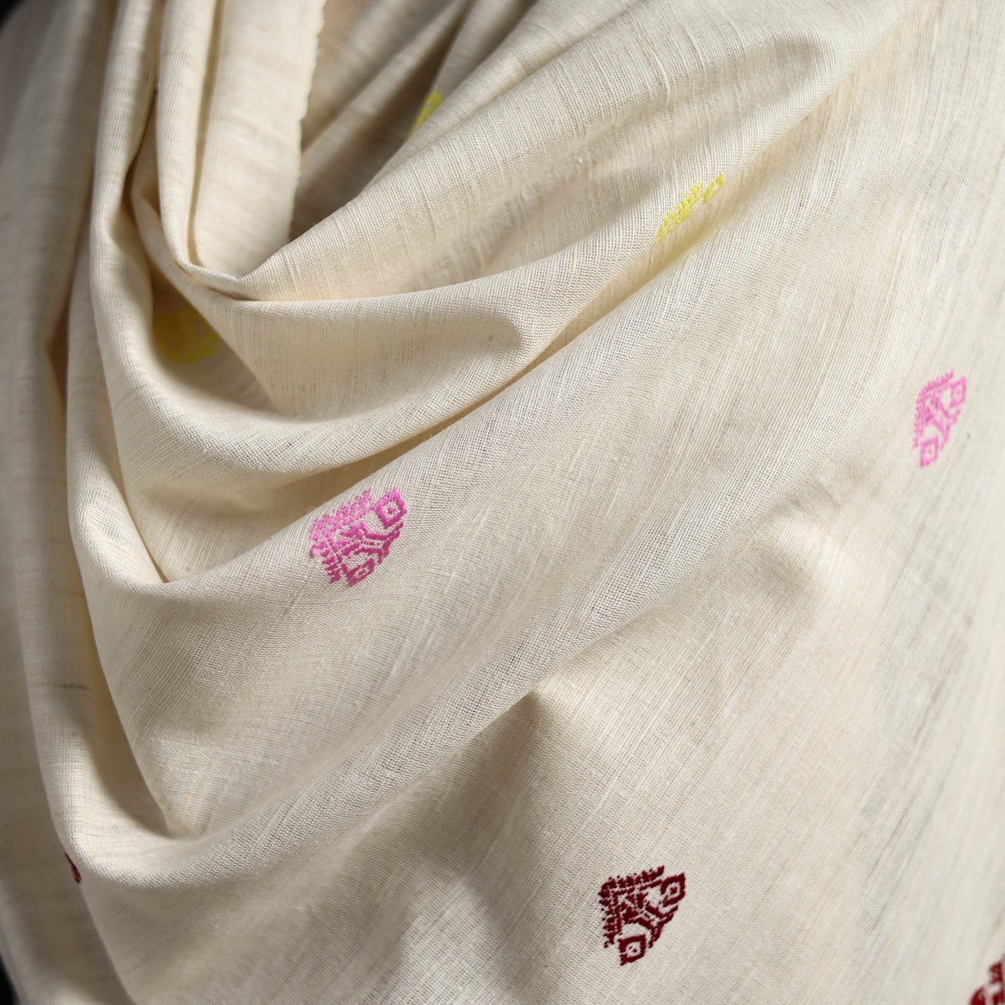 White - Handspun Handwoven Pure Eri Silk Aari Hand Embroidered Shawl of Assam 09
