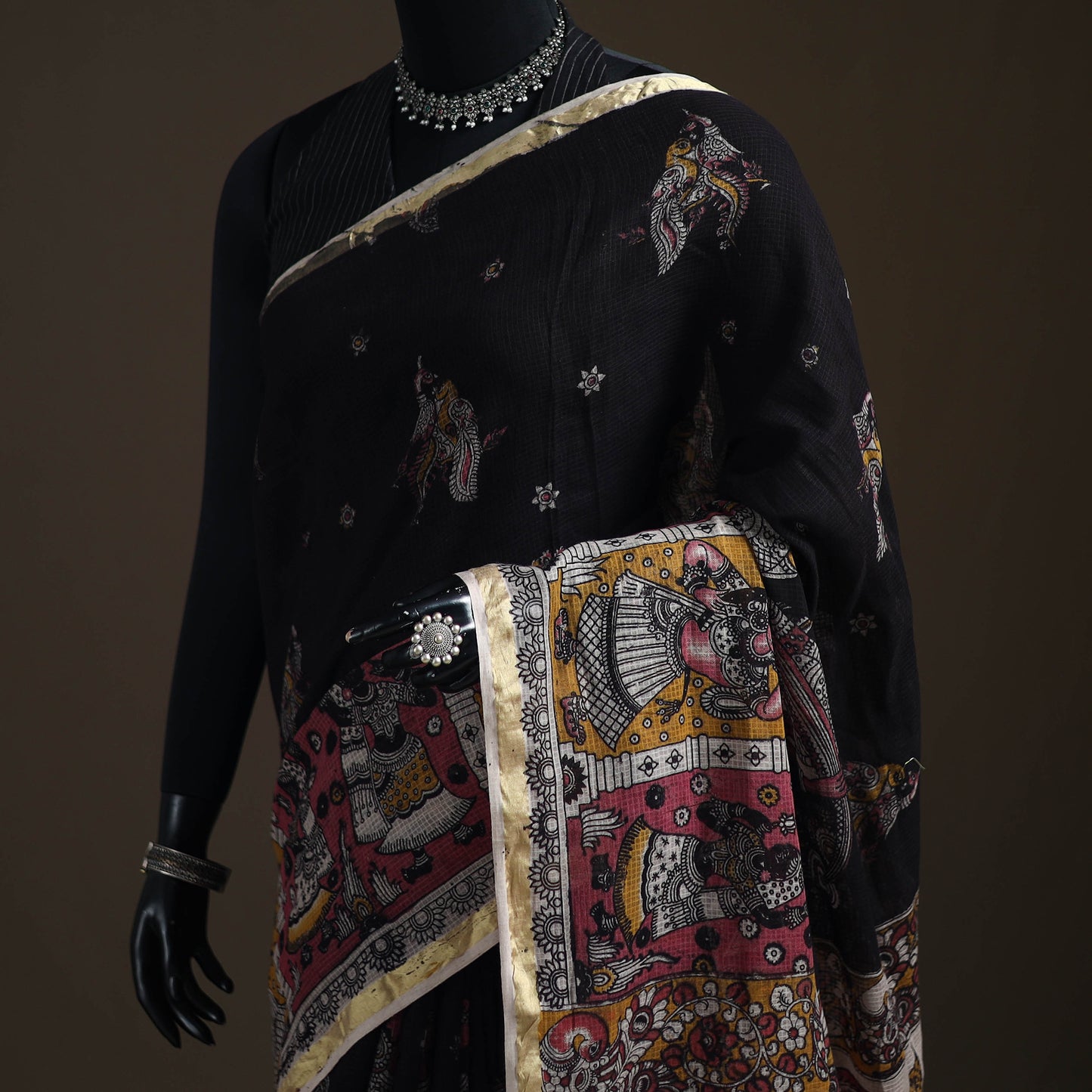 Kalamkari Printed Kota Doria Cotton Saree 24