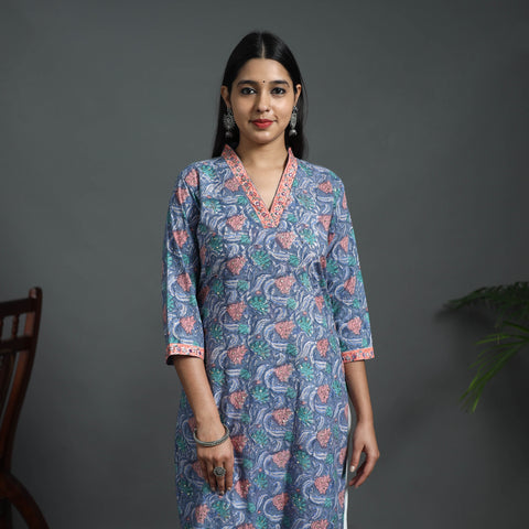 Sequins Work Cotton Straight Sanganeri Print Kurta 05