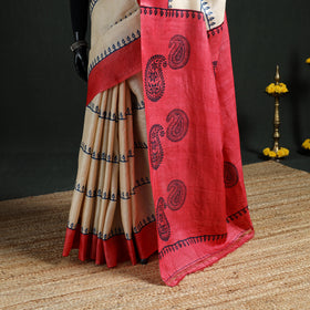 Pure Handloom Tussar Silk Saree in Bengal Hand Block Prints 02