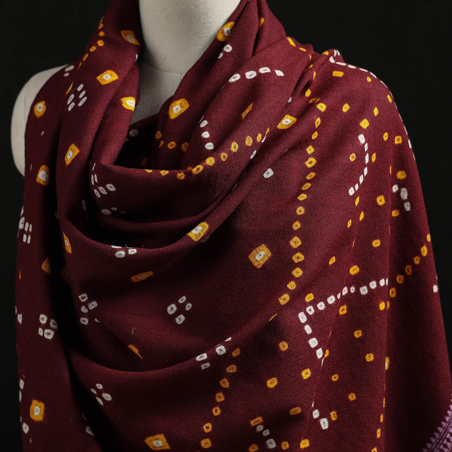 Kutch Handwoven Bandhani Tie-Dye Merino Wool Shawl 39
