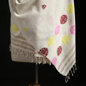 White - Handspun Handwoven Pure Eri Silk Aari Hand Embroidered Shawl of Assam 09