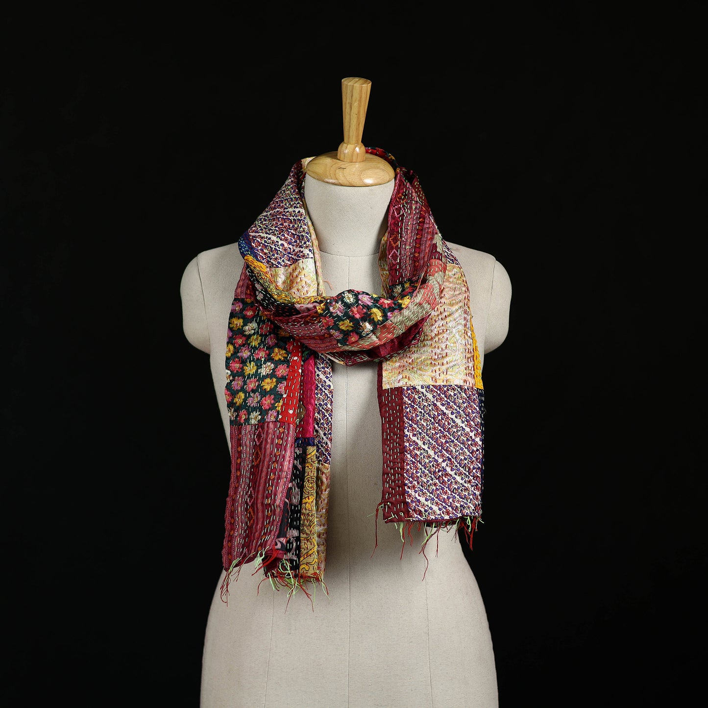 Bengal Kantha Handwork Patchwork Reversible Silk Stole 344
