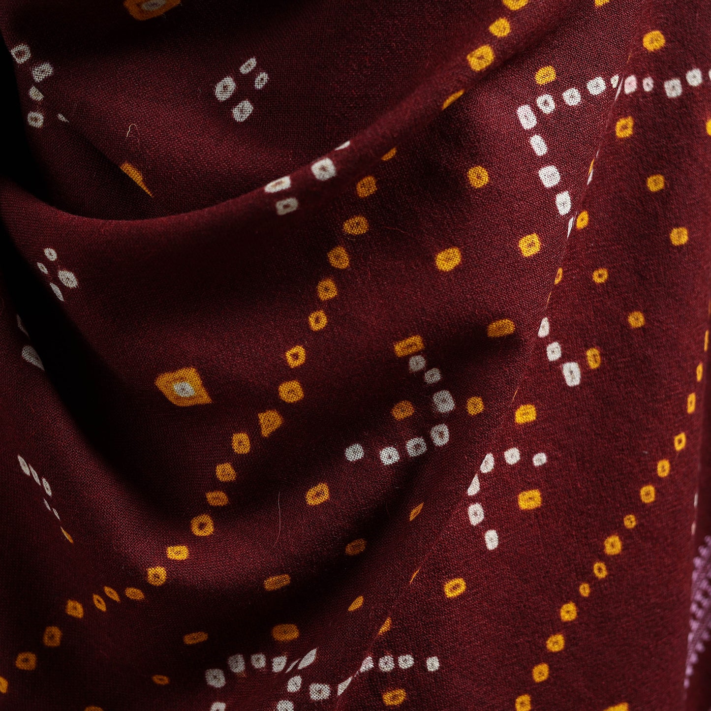 Kutch Handwoven Bandhani Tie-Dye Merino Wool Shawl 39