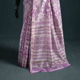 Floral Hand Block Print Mulberry Silk Sanganeri Saree 13