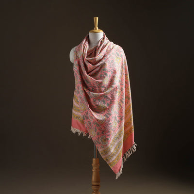 Floral Sanganeri Print Pure Merino Wool Handwoven Shawl 28