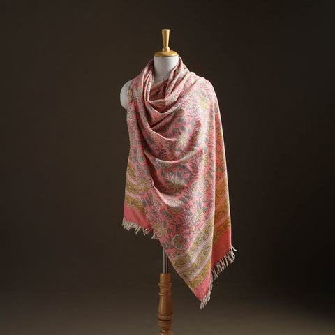 Floral sanganeri print pure merino wool handwoven shawl 28