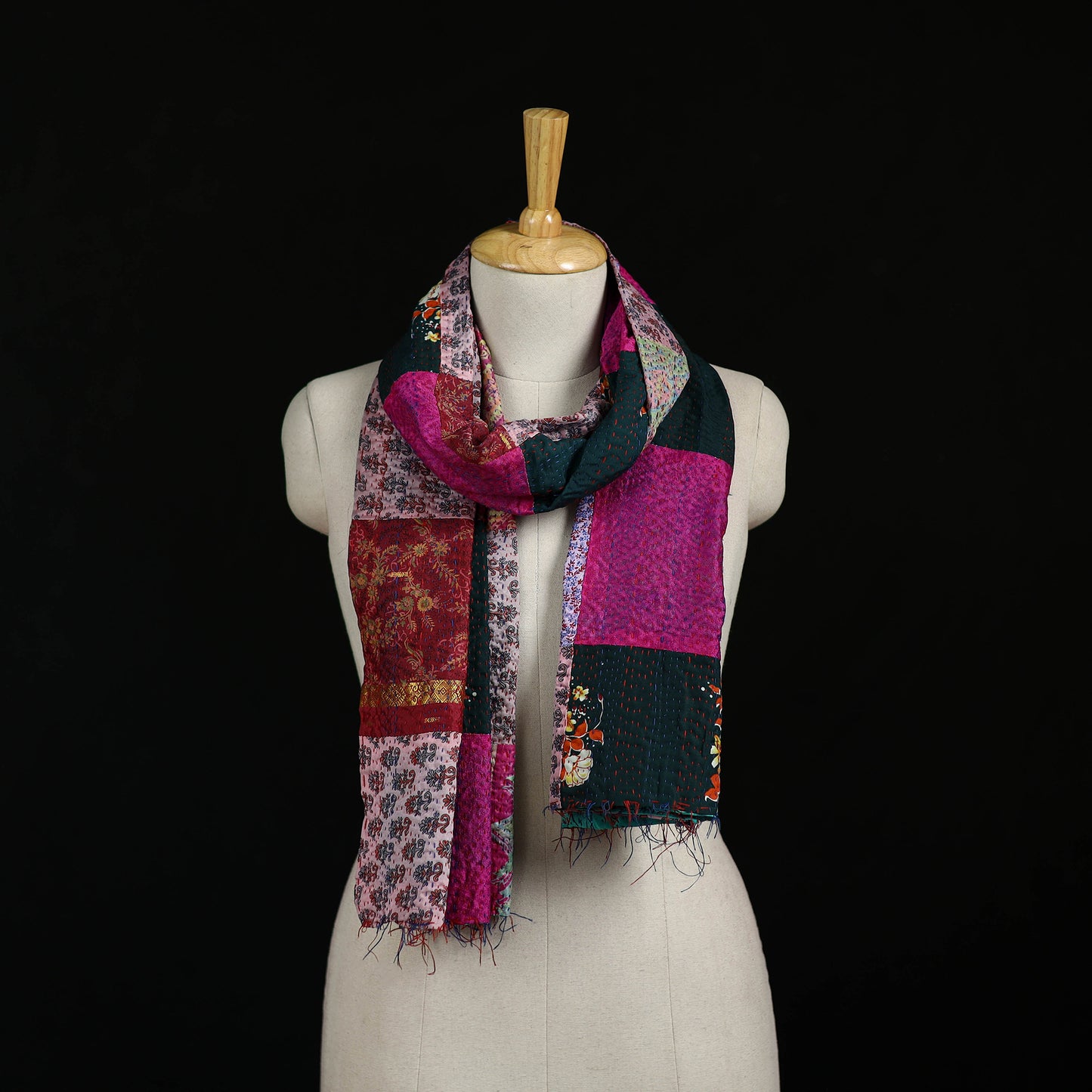 Bengal Kantha Handwork Patchwork Reversible Silk Stole 345