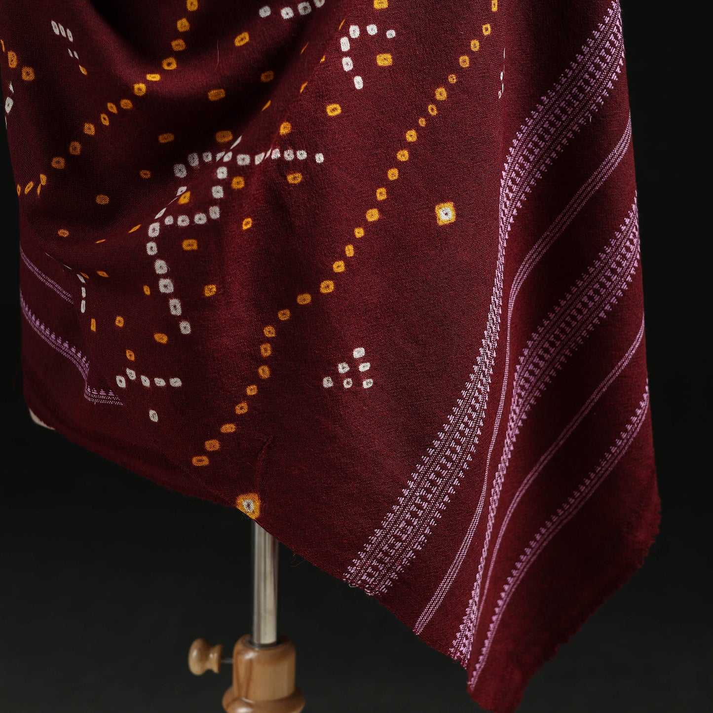 Kutch Handwoven Bandhani Tie-Dye Merino Wool Shawl 39