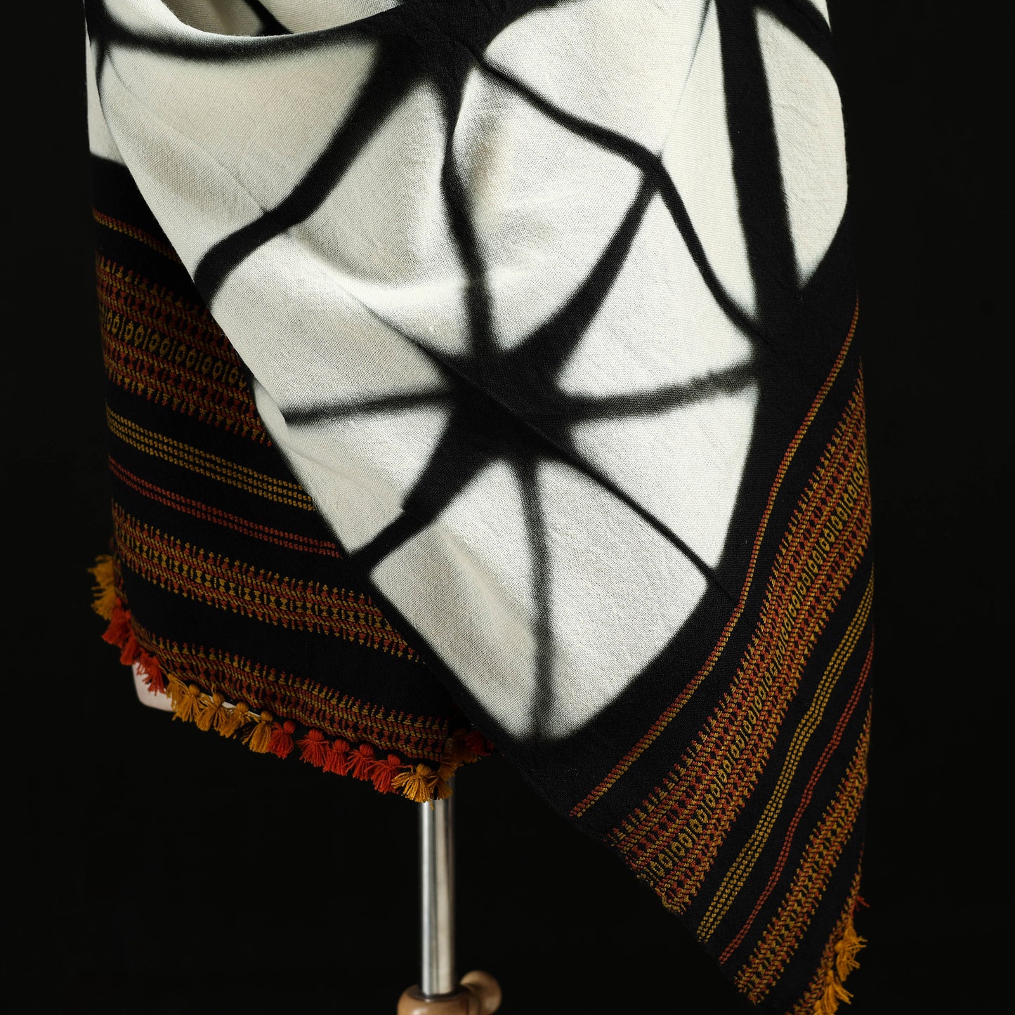 Kutch Handwoven Clamp Dyed Shibori Merino Wool Shawl 49
