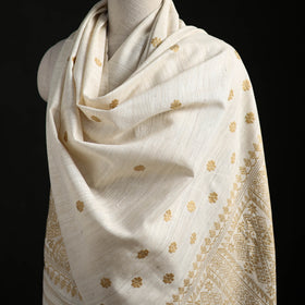 White - Handspun Handwoven Pure Eri Silk Aari Hand Embroidered Shawl of Assam 10