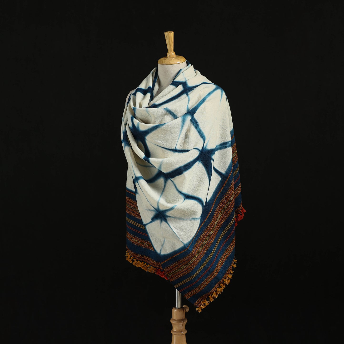 Kutch Handwoven Clamp Dyed Shibori Merino Wool Shawl 50