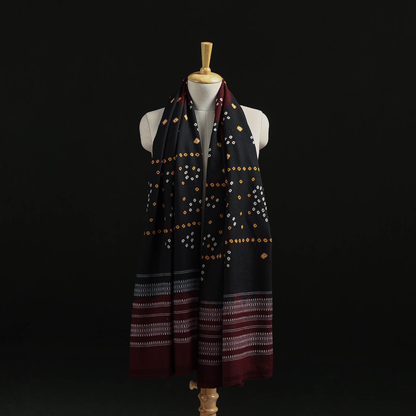 Kutch Handwoven Bandhani Tie-Dye Merino Wool Shawl 40
