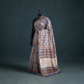 Floral Hand Block Print Mulberry Silk Sanganeri Saree 14