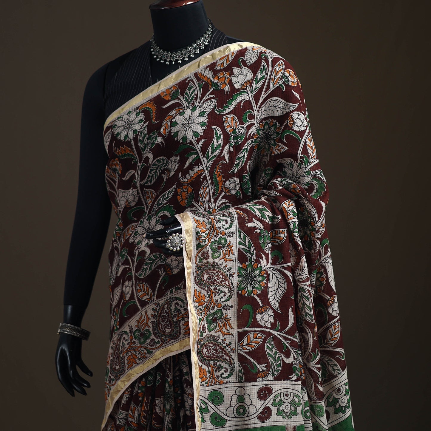 Kalamkari Printed Kota Doria Cotton Saree 25