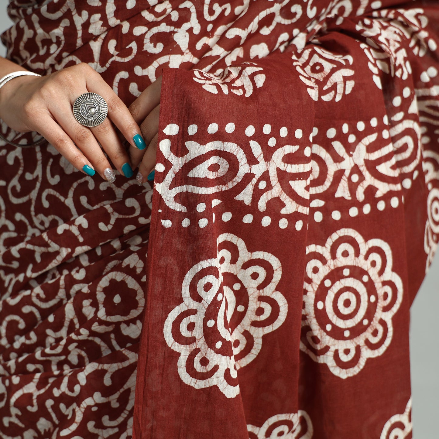 Brown - Hand Batik Printed Cotton Saree with Blouse Piece 62