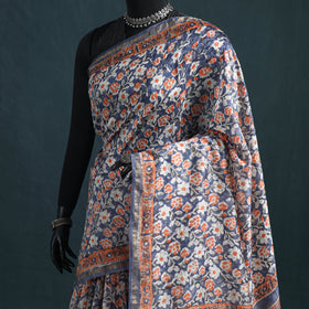 Floral Hand Block Print Mulberry Silk Sanganeri Saree 14