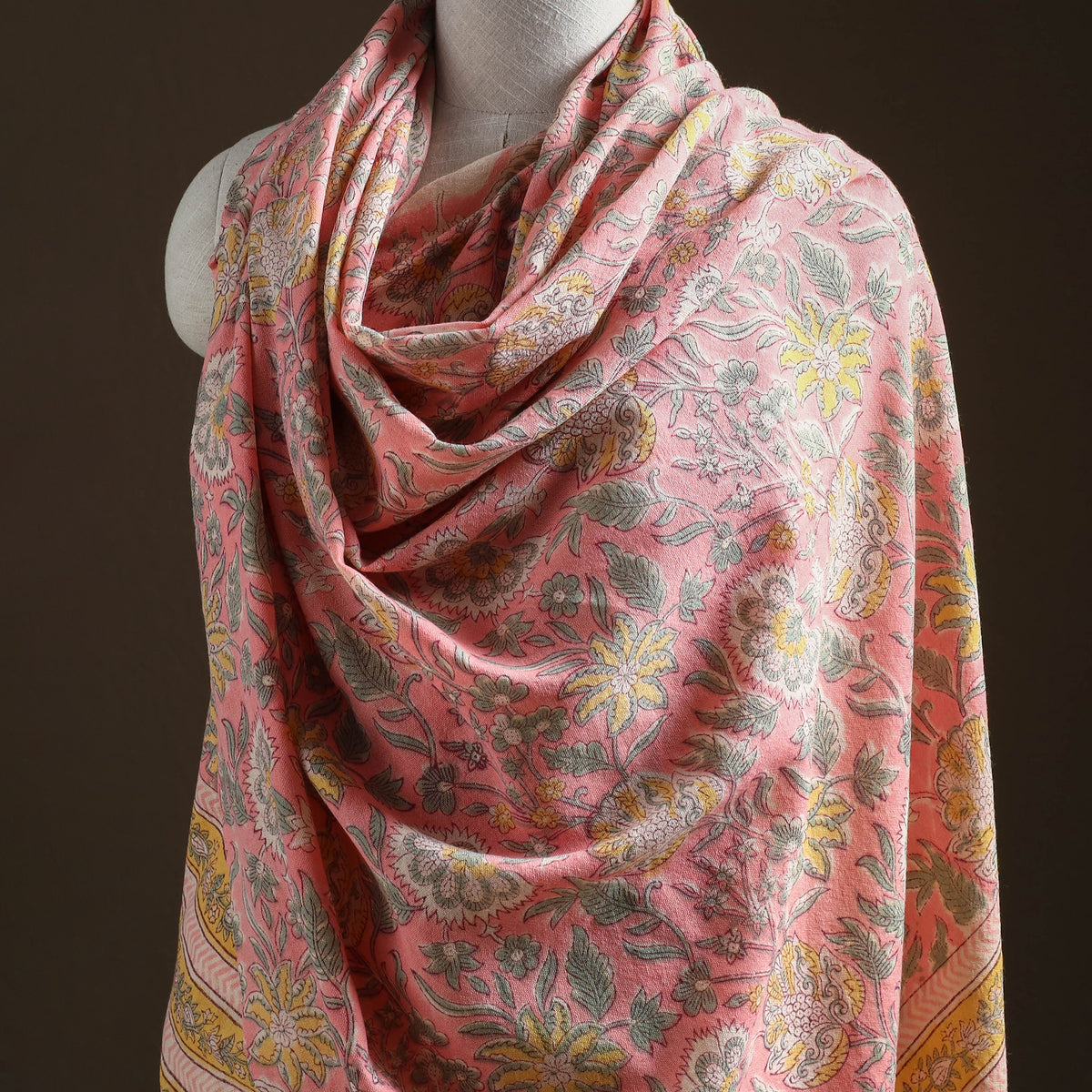 Floral Sanganeri Print Pure Merino Wool Handwoven Shawl 28