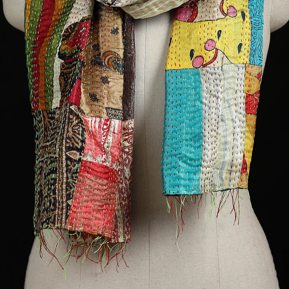 Bengal Kantha Handwork Patchwork Reversible Silk Stole 348