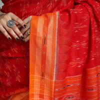 Orange - Ikat Weave Handloom Cotton Sambalpuri Saree 12