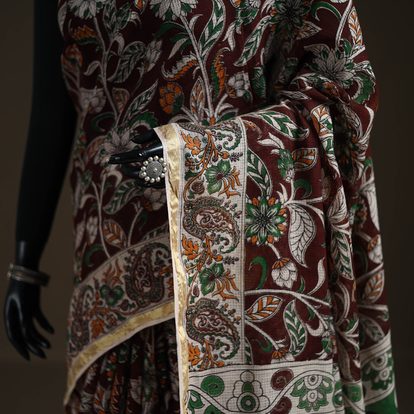 Kalamkari Printed Kota Doria Cotton Saree 25