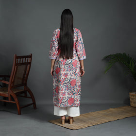 Beige Sequins Work Cotton Straight Sanganeri Print Kurta for Women