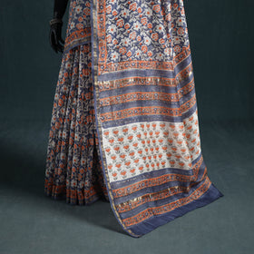 Floral Hand Block Print Mulberry Silk Sanganeri Saree 14