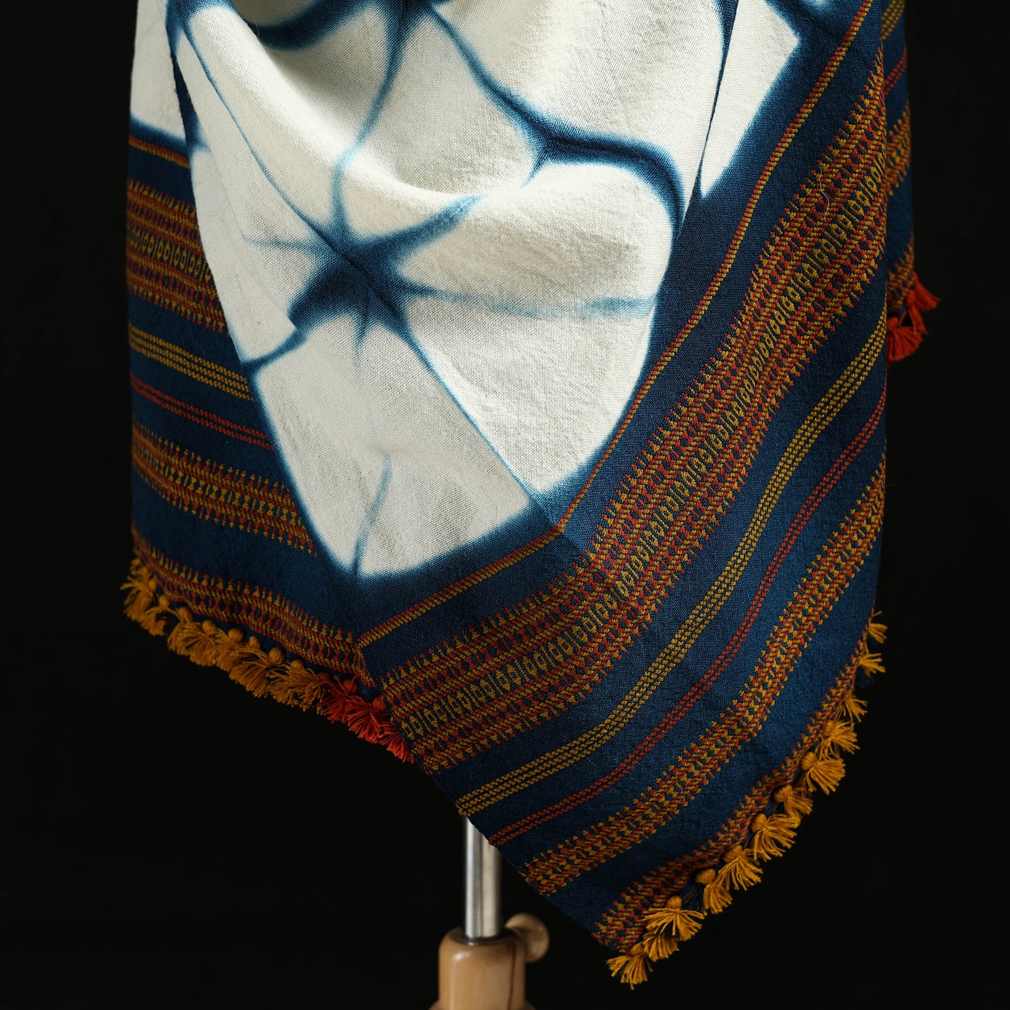 Kutch Handwoven Clamp Dyed Shibori Merino Wool Shawl 50