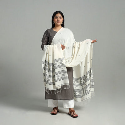 White - Handloom Cotton Burdwan Jamdani Dupatta 02