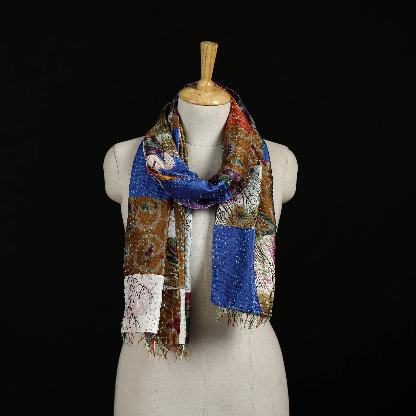 Bengal Kantha Handwork Patchwork Reversible Silk Stole 349