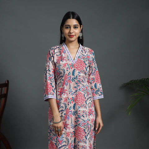 Sequins Work Cotton Straight Sanganeri Print Kurta 03