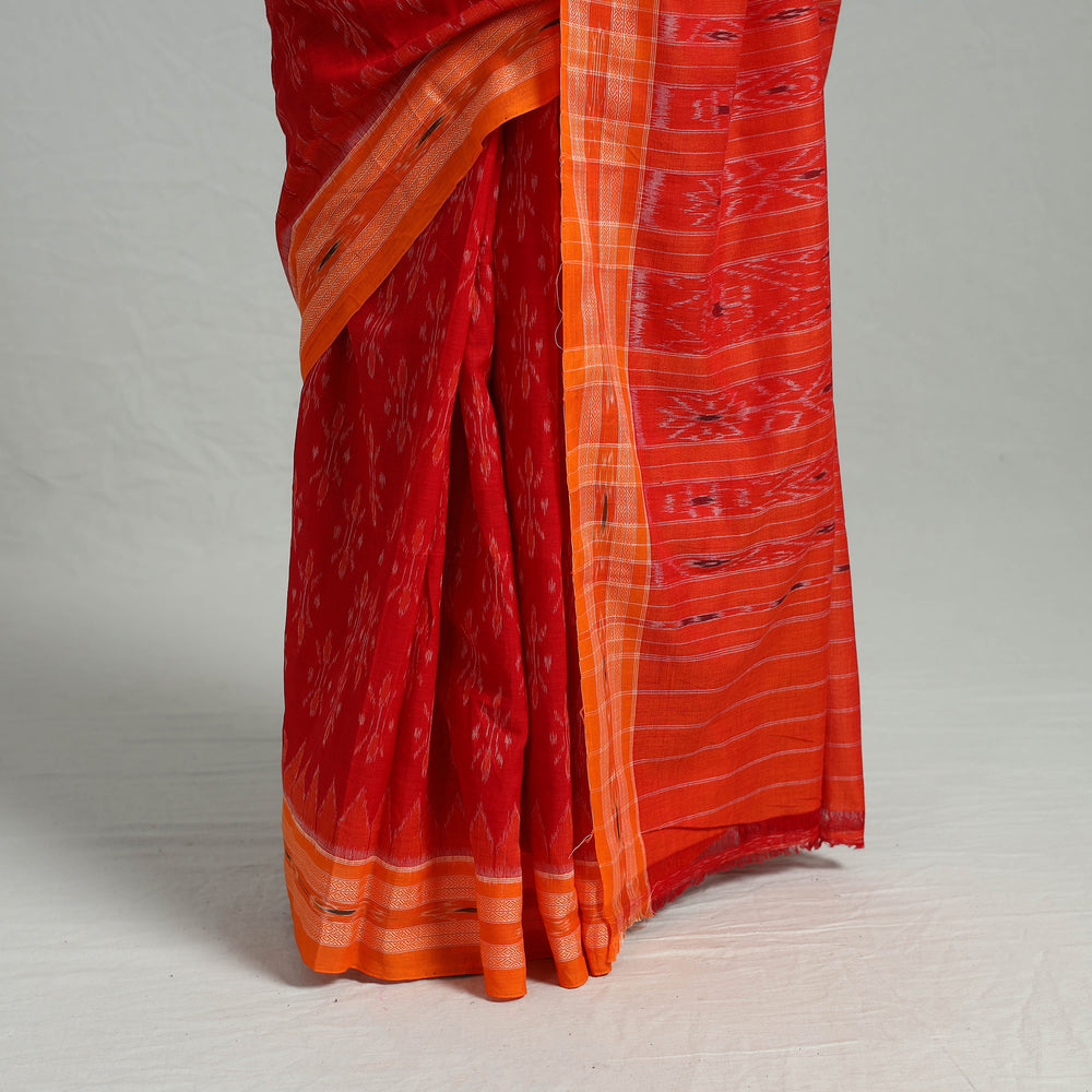 Orange - Ikat Weave Handloom Cotton Sambalpuri Saree 12