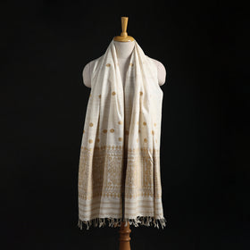 White - Handspun Handwoven Pure Eri Silk Aari Hand Embroidered Shawl of Assam 10