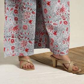 Buy Grey Block Print Cotton Flared Sanganeri Kurta Set