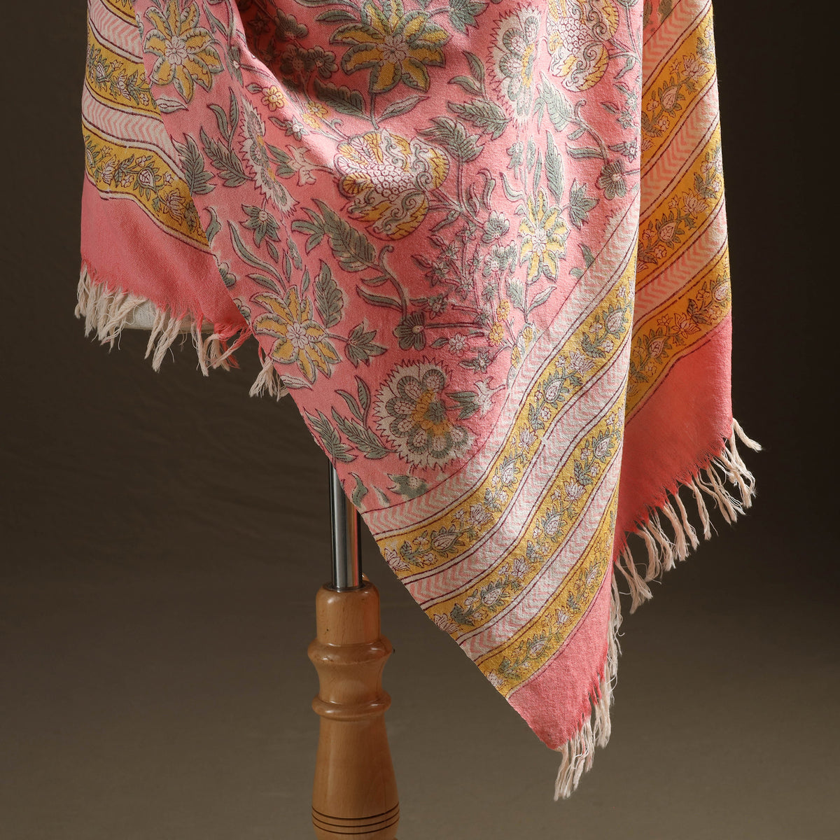 Floral Sanganeri Print Pure Merino Wool Handwoven Shawl 28