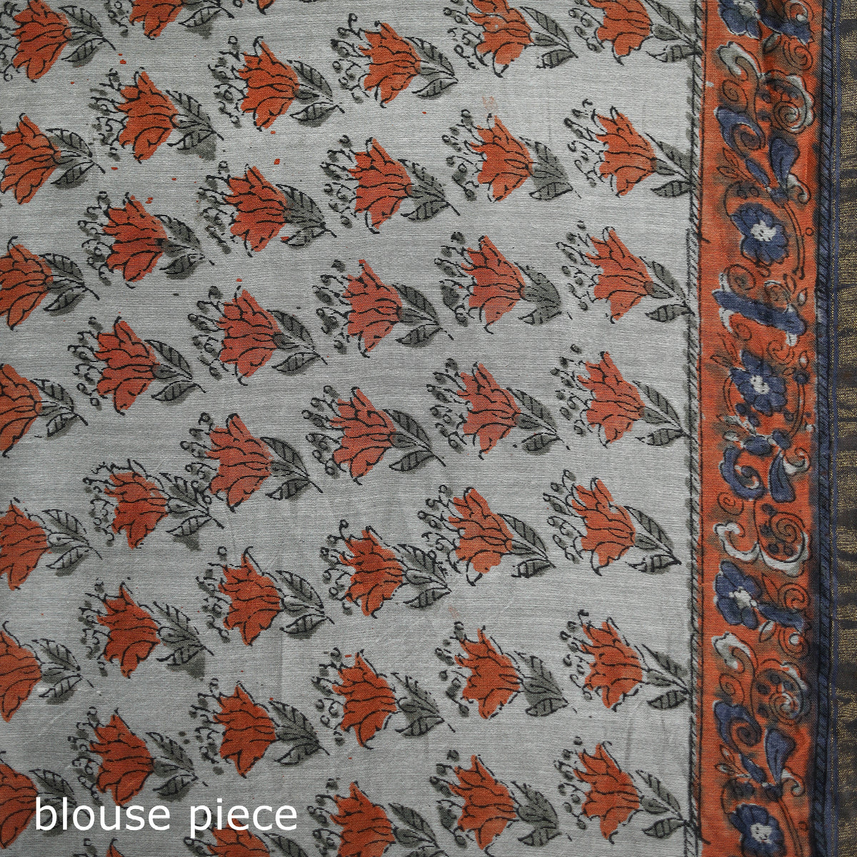 Floral Hand Block Print Mulberry Silk Sanganeri Saree 14