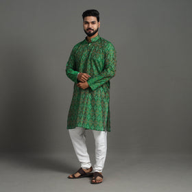 Green Silk Cotton Handwoven Pochampally Ikat Kurta for Men