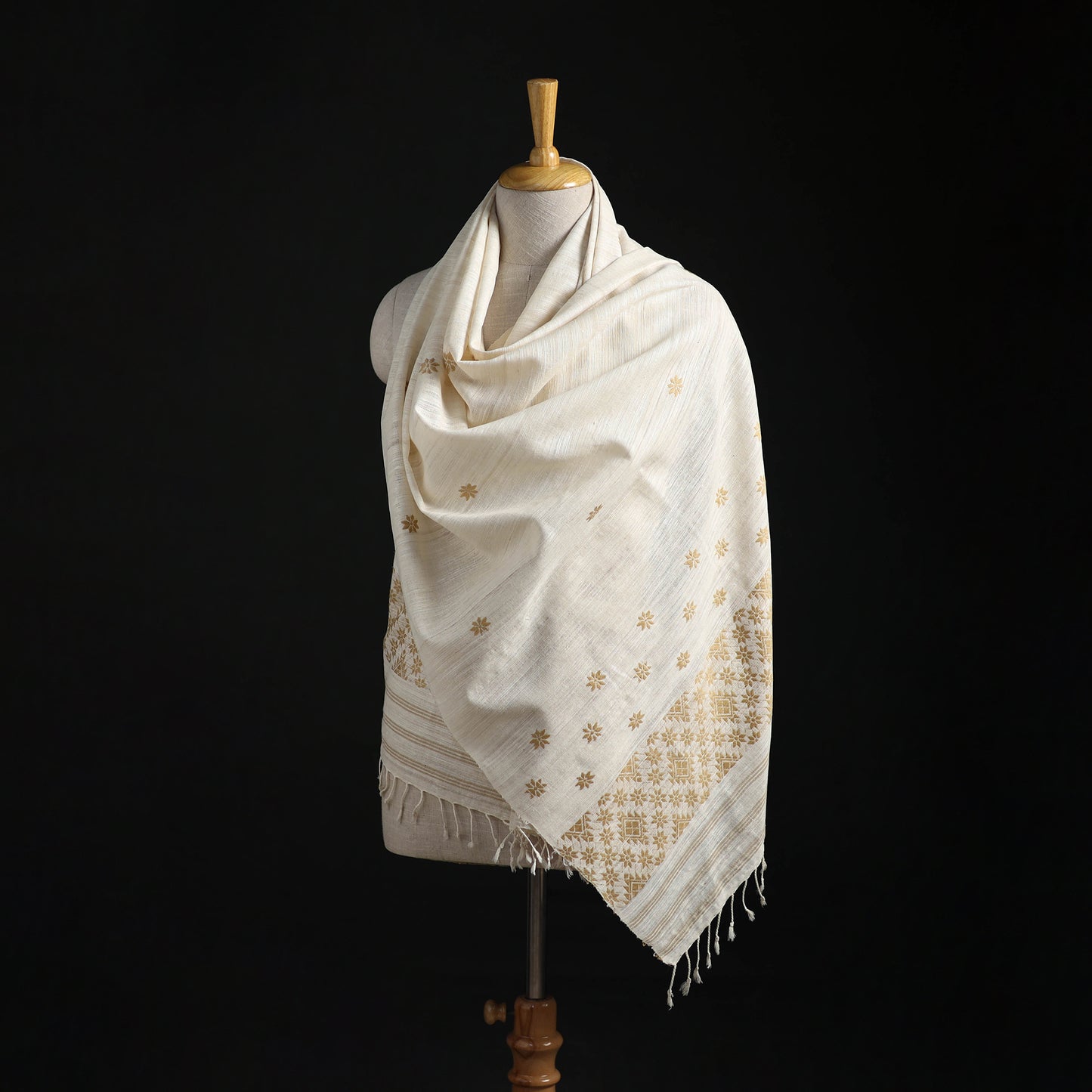 Handspun Handwoven Pure Eri Silk Aari Hand Embroidered Shawl of Assam 11
