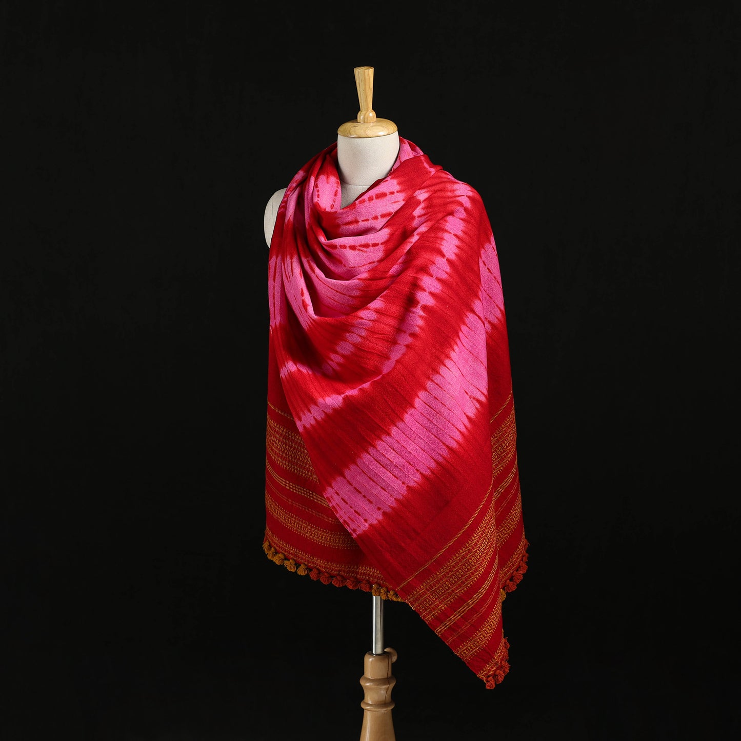 Kutch Handwoven Clamp Dyed Shibori Desi Wool Shawl 57