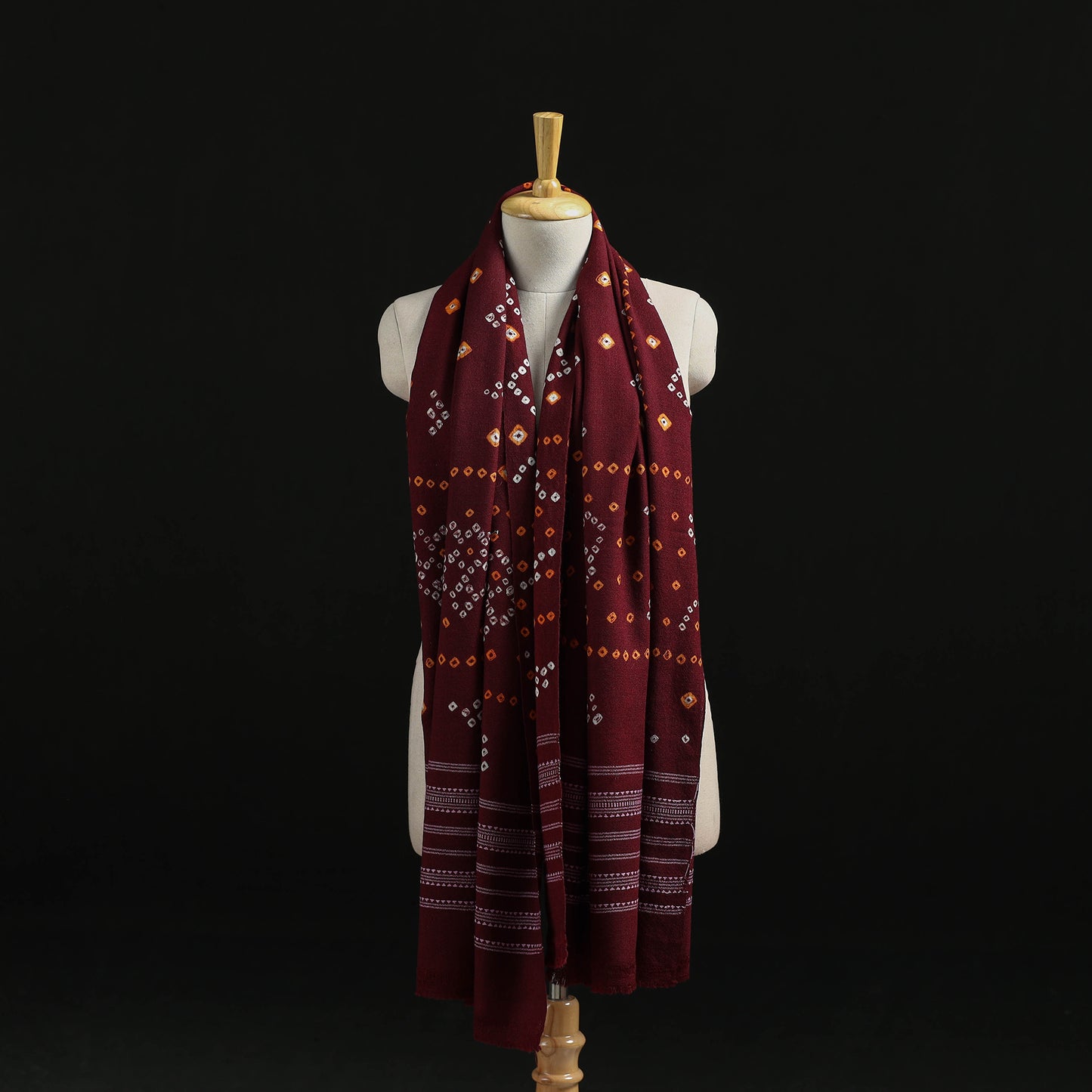 Kutch Handwoven Bandhani Tie-Dye Merino Wool Shawl 41