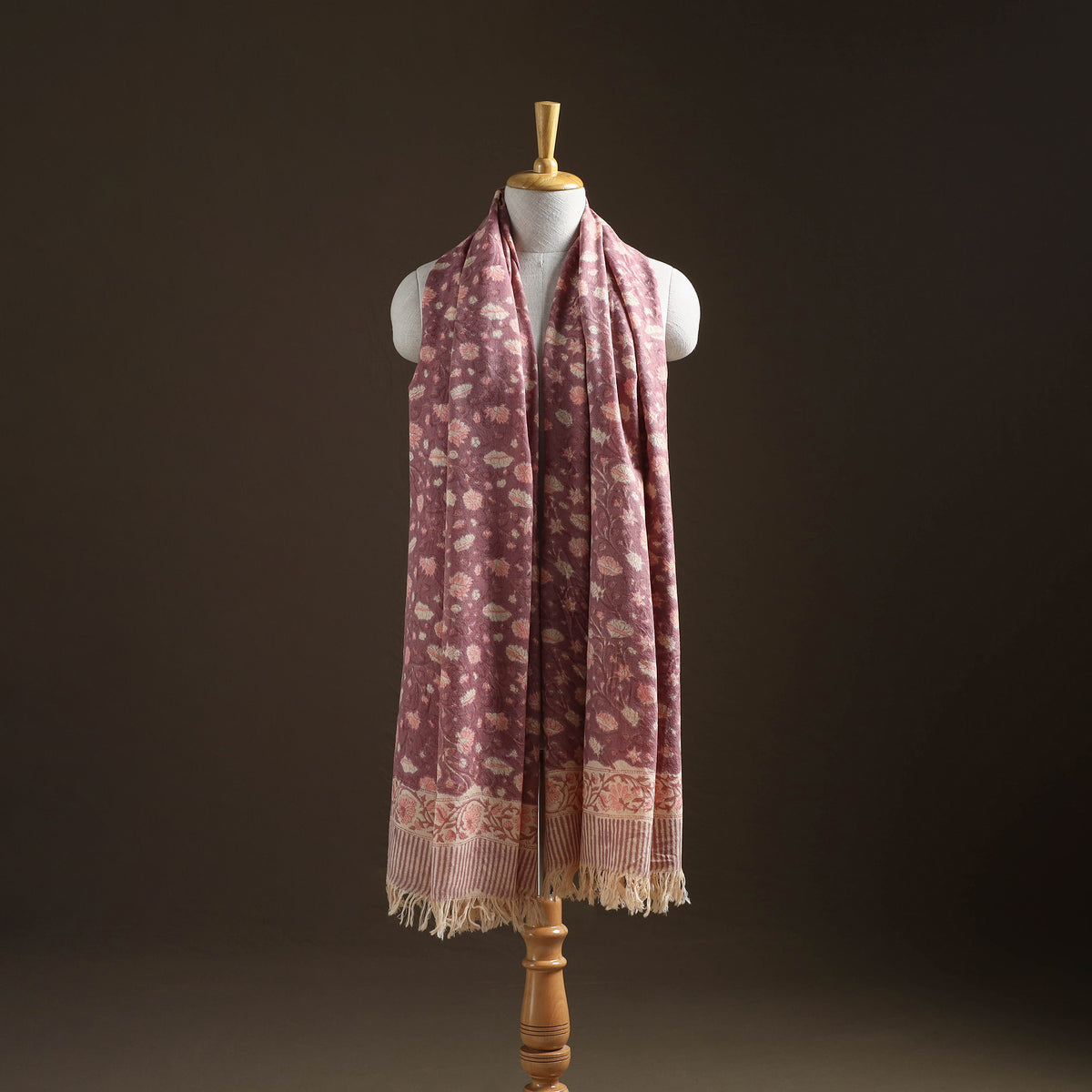Floral Sanganeri Print Pure Merino Wool Handwoven Shawl 29