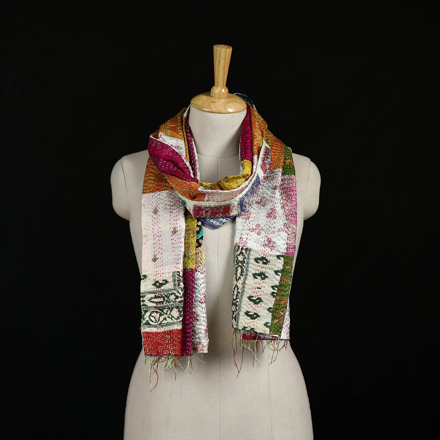Bengal Kantha Handwork Patchwork Reversible Silk Stole 350