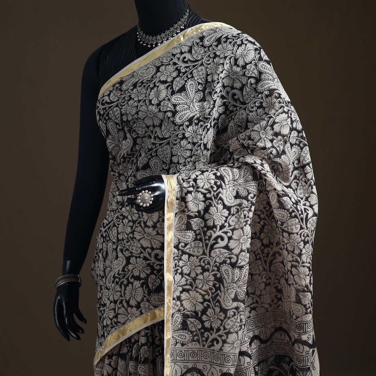 Kalamkari Printed Kota Doria Cotton Saree 26