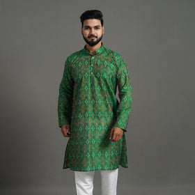 Green Silk Cotton Handwoven Pochampally Ikat Kurta for Men