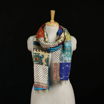 Bengal Kantha Handwork Patchwork Reversible Silk Stole 351