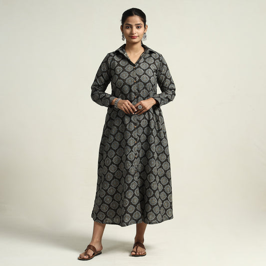 Black - Ajrakh Hand Block Printed Cotton Dress