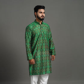 Green Silk Cotton Handwoven Pochampally Ikat Kurta for Men